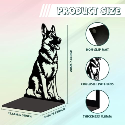Peacoblue 5.3"x4.3"x7.9" Metal Bookends, Heavy Duty Book Ends for Shelves - style: German Shepherd