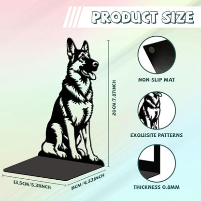 Peacoblue 5.3"x4.3"x7.9" Metal Bookends, Heavy Duty Book Ends for Shelves - style: German Shepherd