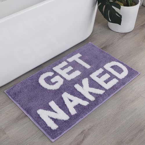 Zeeinx Get Naked Bath Mat Cute Bathroom Rugs Non Slip Microfiber Bath Rugs Funny Bathroom Decor for Apartment Purple Bath mat for Tub and Shower,Machine Washable,20”x32” - color: Purple, size: 1'8" x 2'8" (Rectangular)