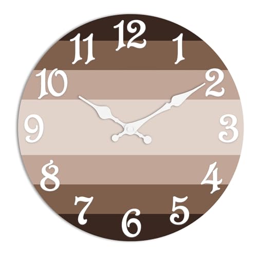 ArtSocket Round Wall Clock Silent Non-Ticking 8", Striped Brown - color: Rustic Farmhouse Coastal, size: 8in