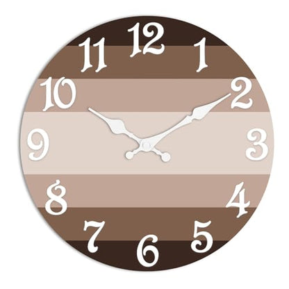ArtSocket Round Wall Clock Silent Non-Ticking 8", Striped Brown - color: Rustic Farmhouse Coastal, size: 8in