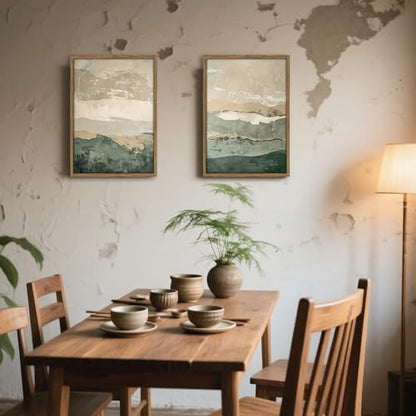 Green Abstract Landscape Wall Art Japanese Textured Mountain Canvas Print - color: Gray Green, size: 16x24 Inches