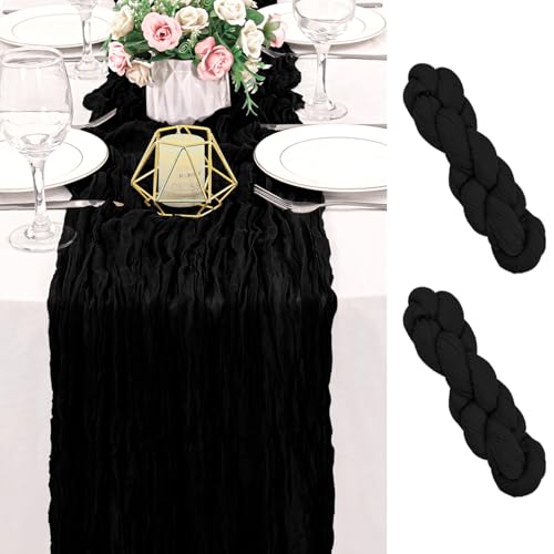 2 Pack 120 Inch Black Cheesecloth Table Runner Boho Rustic Gauze Sheer Romantic 10 FT Long Cheese Cloth Table Runner for Bridal Baby Shower Wedding Party Birthday Holiday Home Easter Decor - color: Black
