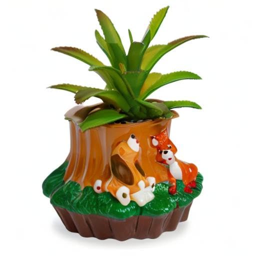 Silver Buffalo Disney The Fox and the Hound 4-Inch Ceramic Mini Planter with Artificial Succulent | Cute Small Flower Pot, Faux Indoor Plants - color: Fox and the Hound