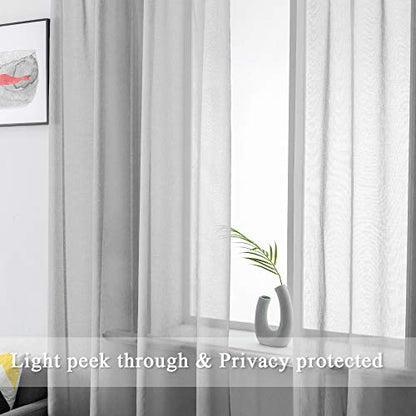 DUALIFE Grey Sheer Curtains 54 Inch Length,Faux Linen Semi Sheer Curtain Drapes for Living Room Bedroom Nursery Kitchen Bathroom Privacy Voile Window Treatment Panels,Gray,52 x 54 Inches,Set of 2 - color: Grey, size: 52"W x 54"L (Pack of 2)
