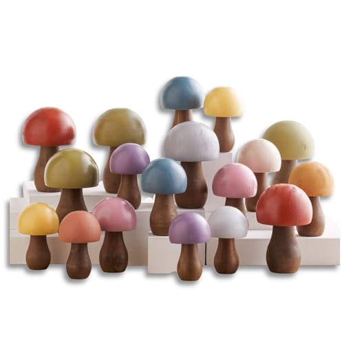 Wood Mushrooms Set of 18, Custom Colors (Paint Set of 18) - color: Colors 18
