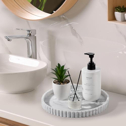 Round Bathroom Tray Perfume Organizer Coffee Table Decor, 10" Marble - color: Marble Gray, size: 10"