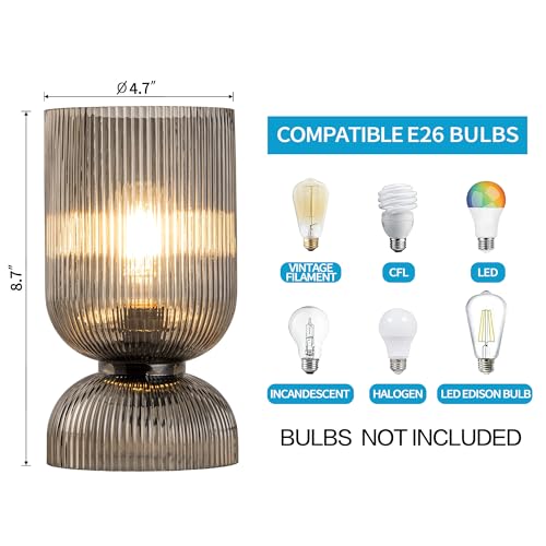 Modern Table Lamp,Glass Mid Century Lamp with Smoky Gray Glass Shade, Bedside Lamp with On/Off Switch, Minimalist Nightstand Lamp for Bedroom, Living Room, Office (Bulb not Included) - color: Gray