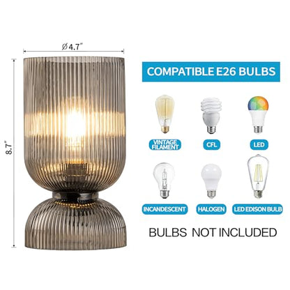 Modern Table Lamp,Glass Mid Century Lamp with Smoky Gray Glass Shade, Bedside Lamp with On/Off Switch, Minimalist Nightstand Lamp for Bedroom, Living Room, Office (Bulb not Included) - color: Gray