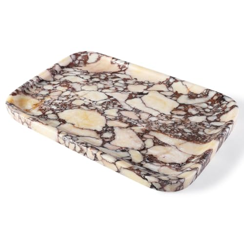 Karibiber Calacatta Marble Vanity Trays, Marble Bathroom Tray Countertop, Luxury Decorative Dresser Organizer, Purple&White Natural Stone Serving Tray for Kitchen, Perfume, Jewelry Holder Storage - color: Italy-calacatta