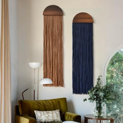 Flber 2 Pcs Macrame Wall Hanging Blue Brown Boho Decor 10" W*40" L - color: Blue and Brown