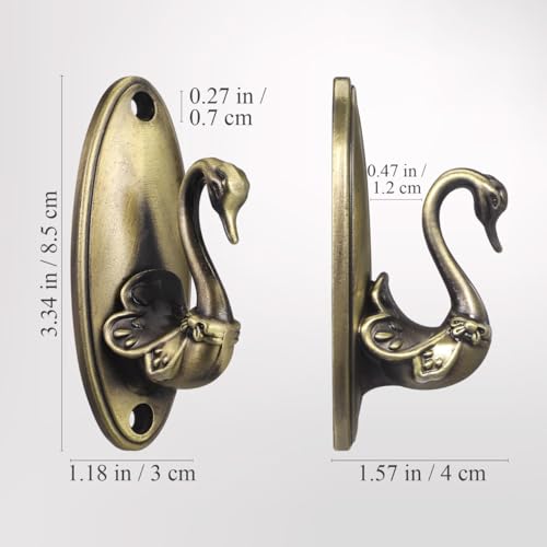 Sewroro Swan Curtain Holdbacks, Vintage Drapery Tieback Hooks for Wall, Zinc Alloy Bronze Finish, Decorative Window Treatment Accessories with Screws, 2 Pieces, 3. 35 x 1. 57 in