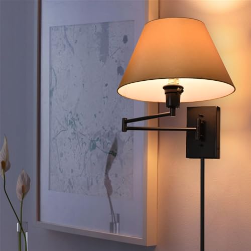 Kira Home Cambridge 15" Modern Swing Arm Wall Sconce with 3-Way Switch - color: Black,Beige Paper Shade