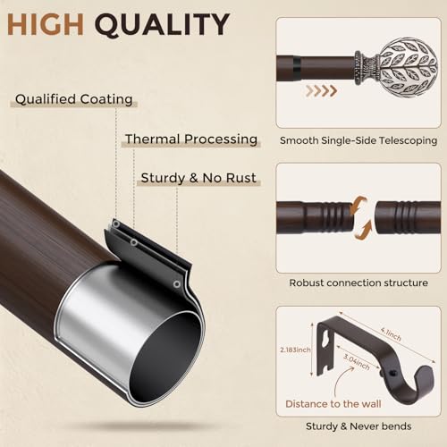 Curtain Rod 36-60 Inch, Boho Wood 1 Inch Curtain Rods for Windows - color: Walnut Wood, size: 36''-60'' (1 Pack)