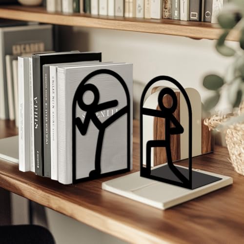 Peacoblue 5.3"x4.3"x7.9" Metal Bookends, Heavy Duty Book Ends for Shelves - style: Stickman