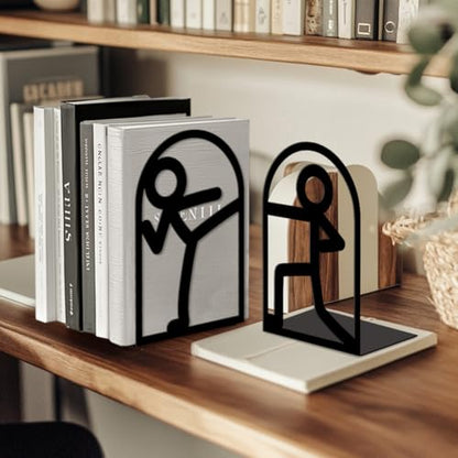 Peacoblue 5.3"x4.3"x7.9" Metal Bookends, Heavy Duty Book Ends for Shelves - style: Stickman