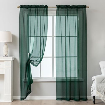 Green Sheer Curtains 108 Inches Extra Long Rod Pocket - color: Hunter Green, size: 42"W x 108"L (Pack of 2)