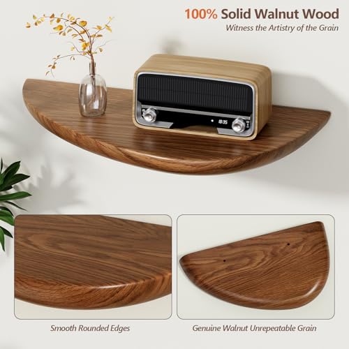 Solid Walnut Floating Shelves for Wall 15.7" Set of 2, Wall Mounted Shelf - color: Walnut