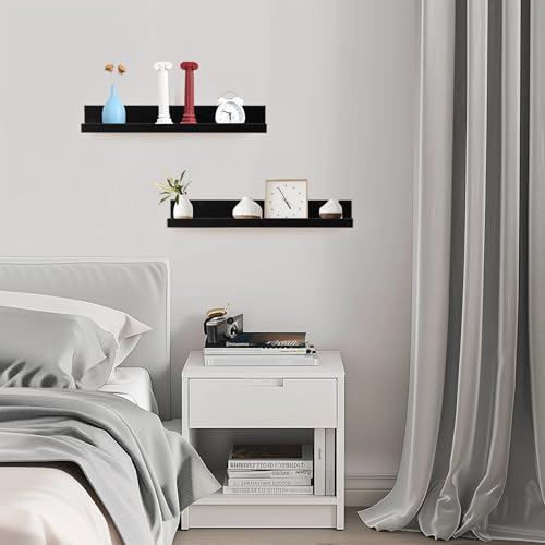 Muzilife 24" Wood Floating Shelves Wall Shelf with Lip, 2Pcs, Black - color: Black, size: 24"