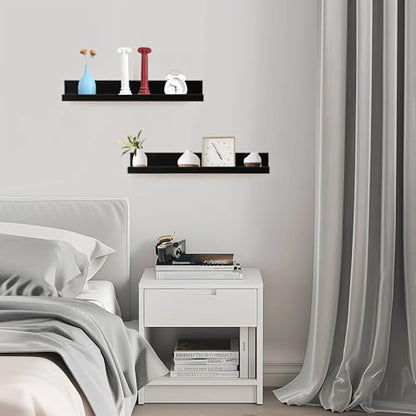 Muzilife 24" Wood Floating Shelves Wall Shelf with Lip, 2Pcs, Black - color: Black, size: 24"