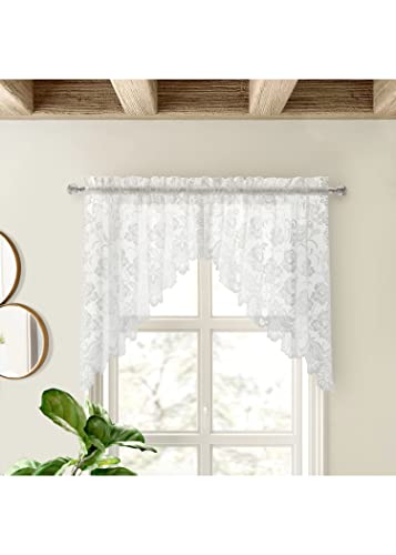 Louis Embroidered Floral Lace Window Curtain Swag Pair 72" x 32" in White - color: White, size: 72"W x 32"L (Pack of 2)