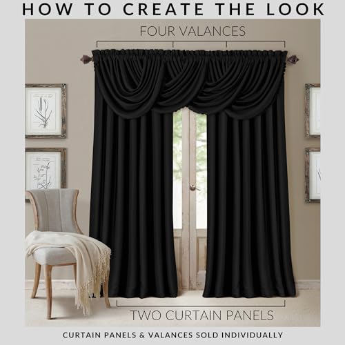 All Seasons Waterfall Window Valance, Black - 52" W x 36" L - color: Black