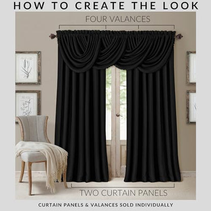 All Seasons Waterfall Window Valance, Black - 52" W x 36" L - color: Black