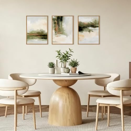 KAIRNE Green Brown Abstract Neutral Framed Canvas Wall Art Set-12"x16"x3 - color: Green Abstract Wall Art, size: 12"L x 16"W