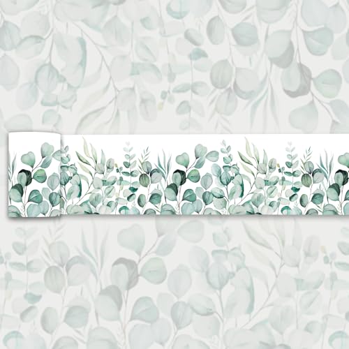 Eucalyptus Leaf Wallpaper Border Peel and Stick Green Botanical Trim - color: Green/White, size: 3.9" x 393.7"