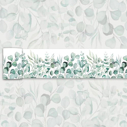 Eucalyptus Leaf Wallpaper Border Peel and Stick Green Botanical Trim - color: Green/White, size: 3.9" x 393.7"