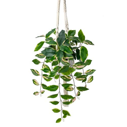 Briful Artificial Hanging Plant Indoor, Macrame Plant Hanger with Fake Pothos Plant in White Pot, Faux Hanging Plant for Home Ceiling Farmhouse Kitchen Decor