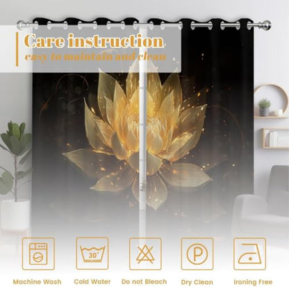 Black and Gold Blackout Curtains, Lotus Drapes 96 inches length, 2 Panels - color: Black and Gold, size: 52"W x 96"L (Pack of 2)