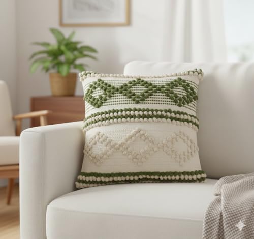 TreeWool 100% Cotton Woven Throw Pillow Cover (Pack of 1, 18" x 18", Green) - color: Green
