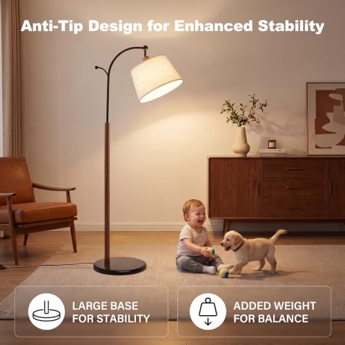 Floor Lamp, 9W 850lm Smart LED Arch Floor Lamp - Marble Base - color: Wood Grain + Marble Base