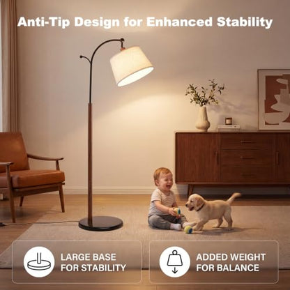 Floor Lamp, 9W 850lm Smart LED Arch Floor Lamp - Marble Base - color: Wood Grain + Marble Base