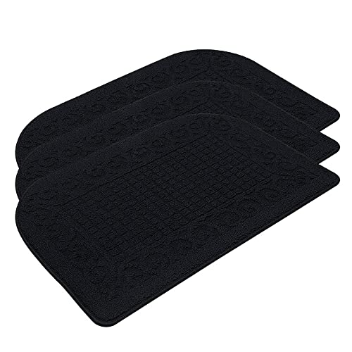 COSY HOMEER 32x20 Half Round Kitchen Rug,Non Slip Washable Mat,Black 3PCS - color: Black 3pcs, size: 1'8" x 2'8" (Semicircular)
