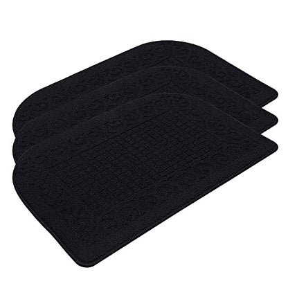 COSY HOMEER 32x20 Half Round Kitchen Rug,Non Slip Washable Mat,Black 3PCS - color: Black 3pcs, size: 1'8" x 2'8" (Semicircular)