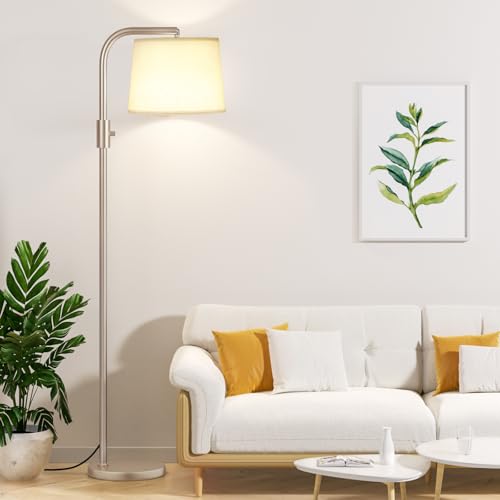 Ambimall Fully Dimmable Floor Lamp with 9W LED Bulb, Standing Lamp for Living Room with Adjustable Head, Modern Tall Light with Rotary Switch for Office, Light Gold and Beige - color: K:Mocha Gold and Light Linen Beige