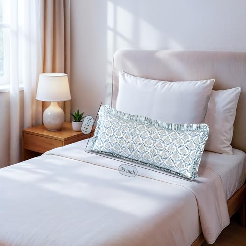 CPC Indigo Regal Block Print Ruffle Sham Pillow Cover 14x36 Inch, Pack of 1 - color: Indigo Regal, size: 36" x 14" (Pack of 1)
