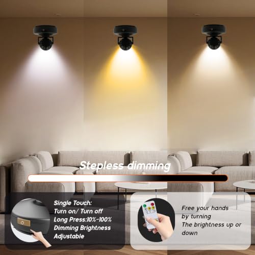 2Pack Rechargeable Battery LED Spotlight Indoor, Wireless Mini Art Accent Spot Lights with Remote Control Dimmable & Timer, Dimmable Uplight for Plants Display Painting Dartboard Portrait Closet - color: Black