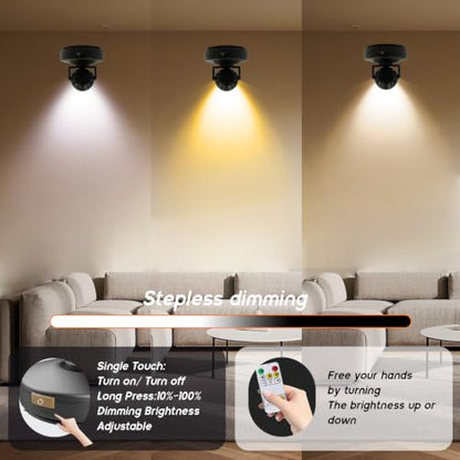 2Pack Rechargeable Battery LED Spotlight Indoor, Wireless Mini Art Accent Spot Lights with Remote Control Dimmable & Timer, Dimmable Uplight for Plants Display Painting Dartboard Portrait Closet - color: Black