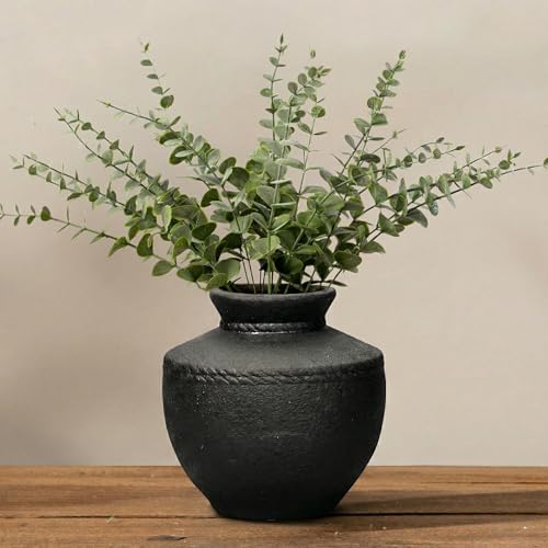 Black Ceramic Vase - 6 Inch Small Rustic Farmhouse Flower Vases for Home Decor Decorative Minimalist Vase for Centerpiece Coffee Table Bedroom Living Room Decor - color: Black, size: 6 Inch