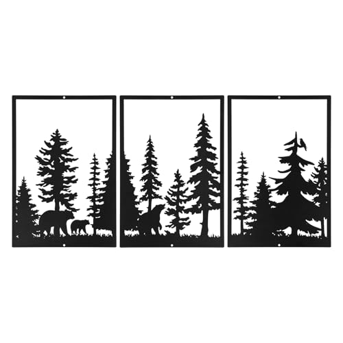 Sanwarm Wall Decor, 3 Pieces, Black Metal, for Home Bear Forest - color: Woodland