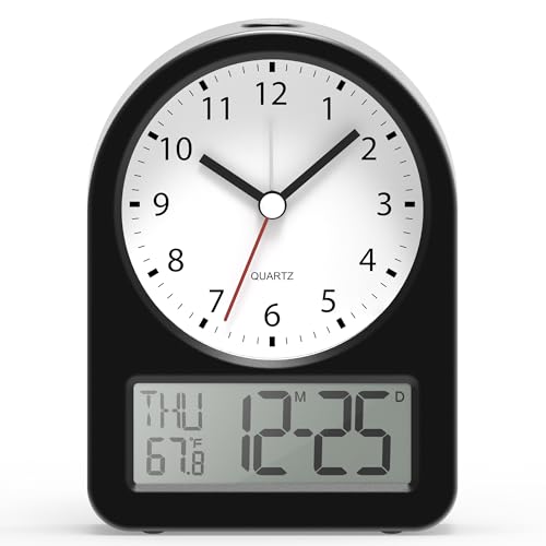 AYRELY® 4" Analog Digital Alarm Clock, Battery Operated Desk Clock, Table Clock with Snooze Calendar Temperature for Living Rooms Bedrooms Shelf Home Decor - color: Black Digital