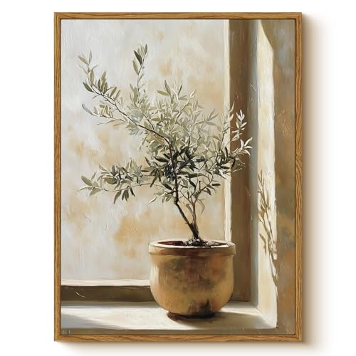 WHASAYART Vintage Framed Botanical Olive Tree Potted Plant Wall Art 12"x16" - color: Olive Tree, size: 16"L x 12"W