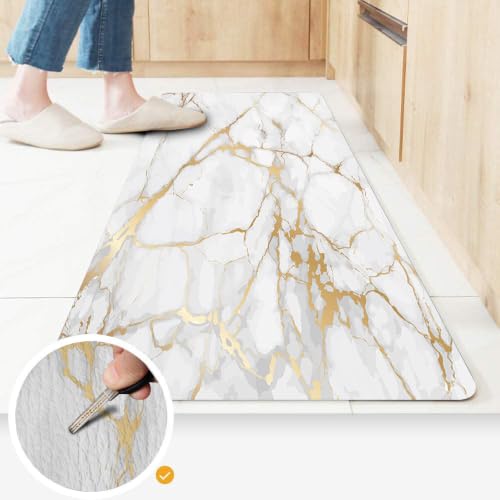Mrcrypos Gold White Kitchen Rugs Cushioned Anti Fatigue Marble Kitchen - color: White Marble, size: 23.5" W x 70" L