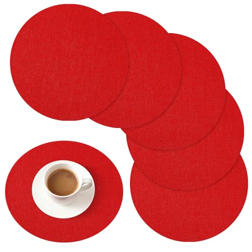 24 Pcs Red Burlap Round Placemats, Christmas Table Mats - color: Red