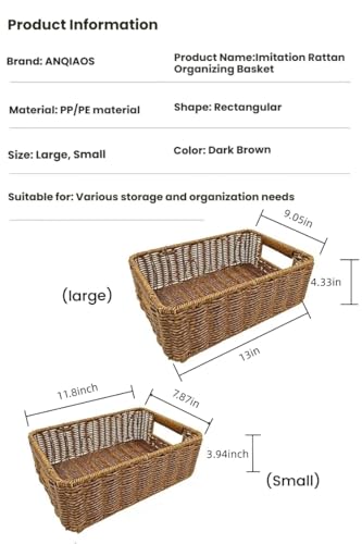 Wicker Storage Baskets for Shelves (Set of 2, Brown) Washable and Durable