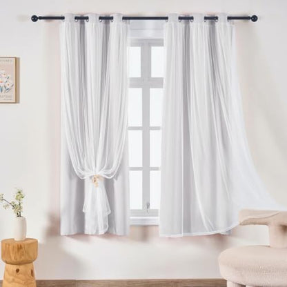 indistar Home Blackout Curtains Double Layer Solid Sheer Grommet Top Window Curtain Panel Pair, 35Wx63L,Greyish White - color: Greyish White, size: 35"W x 63"L (Pack of 2)