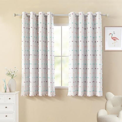 MYSKY HOME Total Blackout Curtains for Kids Bedroom Nursery Curtains 100% Light Block Doubled Curtains with Rainbow Pom Pom Sheer Window Drapes Room Darkening Grommet Set of 2, 50 x 54 in - color: Rainbow Pom Pom, size: 50"W x 54"L (Pack of 2)